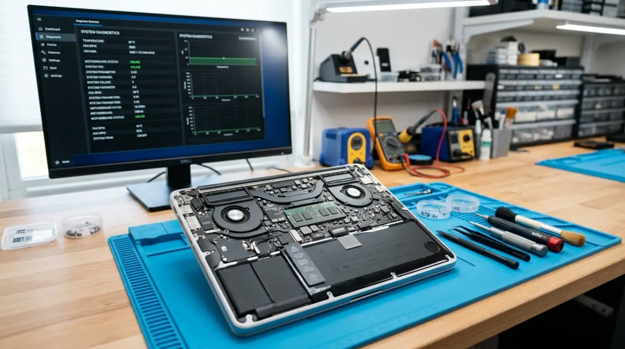Réparation de PC et Mac en atelier, carte mère et outils de diagnostic professionnels à Genève